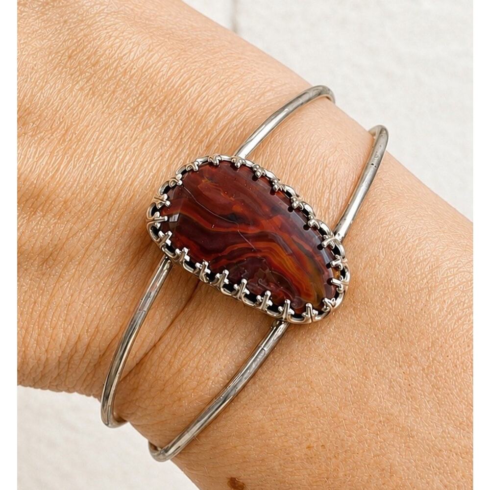 Sterling Silver Red Agate Cuff Bracelet Southwestern Native Style Statement